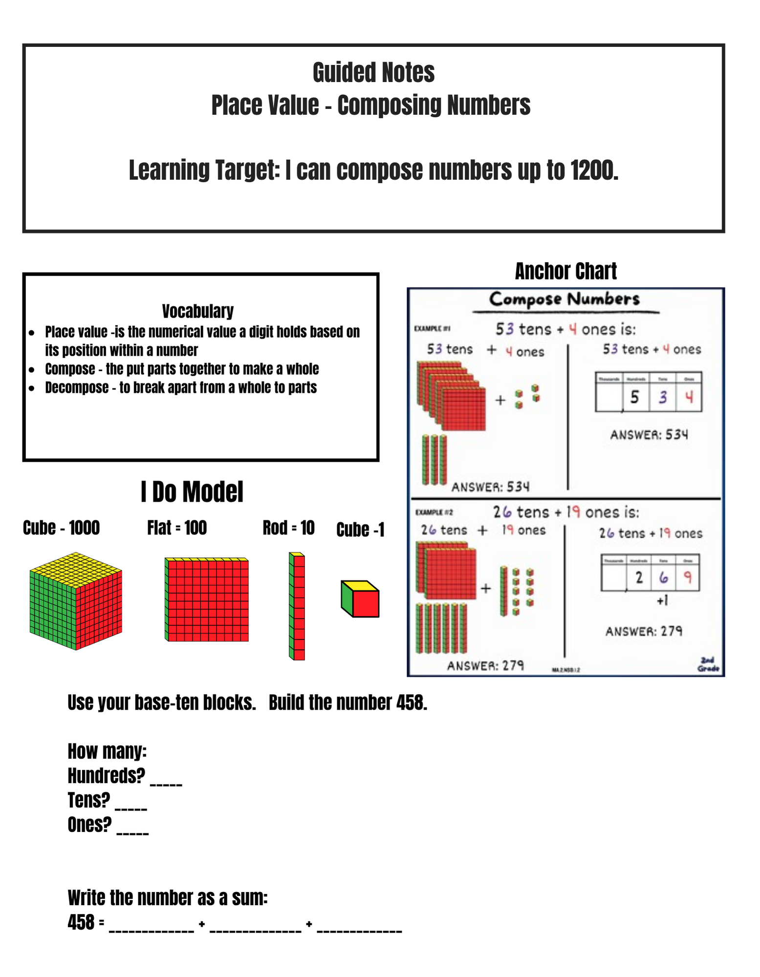 2nd Grade Number Sense Guided Notes